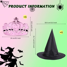 LUOHECAM 12 Pcs Princess Crown and Witch Hat Set Pink Soft Royal Queen Crown and Black Wizard Hats for Birthday Party Favors Decorations Gifts Cosplay