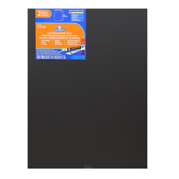 Elmer's Foam Board Multi-Pack, 18 x 24 Inches, 3/16 Inch Thickness, Black, 2 Pack