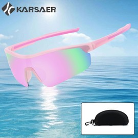 Karsaer B6012 Kids Sunglasses, Polarized Children's Sunglasses, Sports Sunglasses, Youth Sunglasses, UV Protection, For Baseball, Running, Softball, Cycling, 5-13 Years Old, Unisex, 007 Pink Frame &