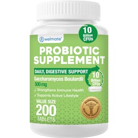 WELMATE Saccharomyces Boulardii Suplemento probiótico diario 10 mil millones de UFC Apoyo inmunitario Salud digestiva Vegano Orgánico Sin gluten Sin OMG