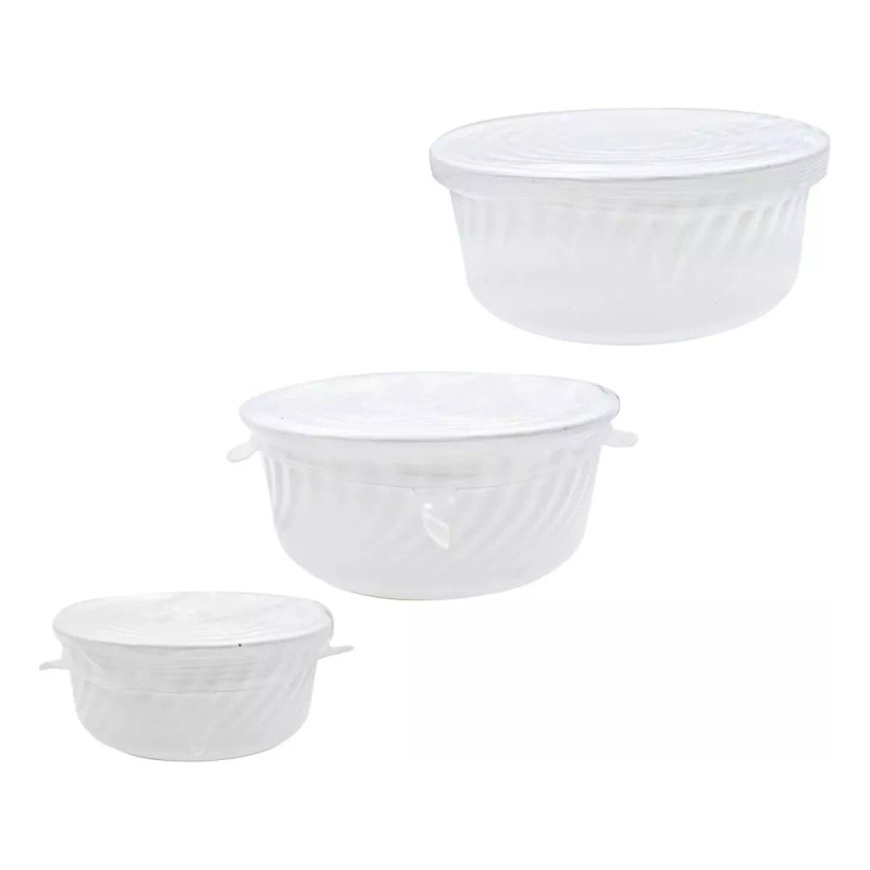 GRUPO EME Set 3 Refractarios Cristal Blanco Opal Con Tapas