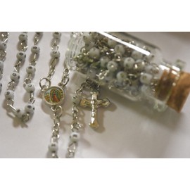 YRP (12) Rosary Bottle Lady GUADELUPE Baptism Communion RECUERDOS DE BAUTIZO White/Silver