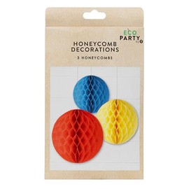 Talking Tables Reusable Eco Paper, Colorful Honeycomb Hanging Party Decorations for Girls or Boys, Recyclable Packaging, Sustainable Party Tableware, 7.9 Inch, Red, Yellow, Blue, Pack of 3