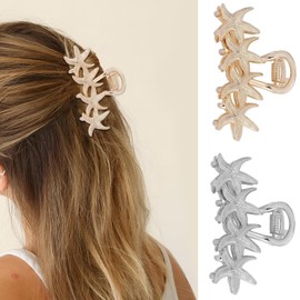 papasgix Metal Hair Clips 2.76 Inch Gold Claw Clip Ocean Hair Clips for Thin Hair Shells/Starfish/Conch Hair Accessories for Women (Starfish 2)