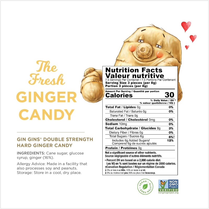 GIN GINS Double Strength Ginger Hard Candy – 100% Natural
