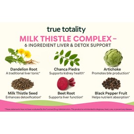 True Totality Milk Thistle – Liver Support with Dandelion Root, Chanca Piedra, Artichoke, Beet Root & Black Pepper – Detox & Digestive Health Support Supplement – 60 Capsules