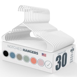 Neaties Plastic Hangers 20 Pack (30 Count) – Made in The USA – 6lb Capacity Standard Clothes Hangers with Notches and Reinforced Edges for Dresses, Lingerie, Shirts, Pants, and Jackets – White