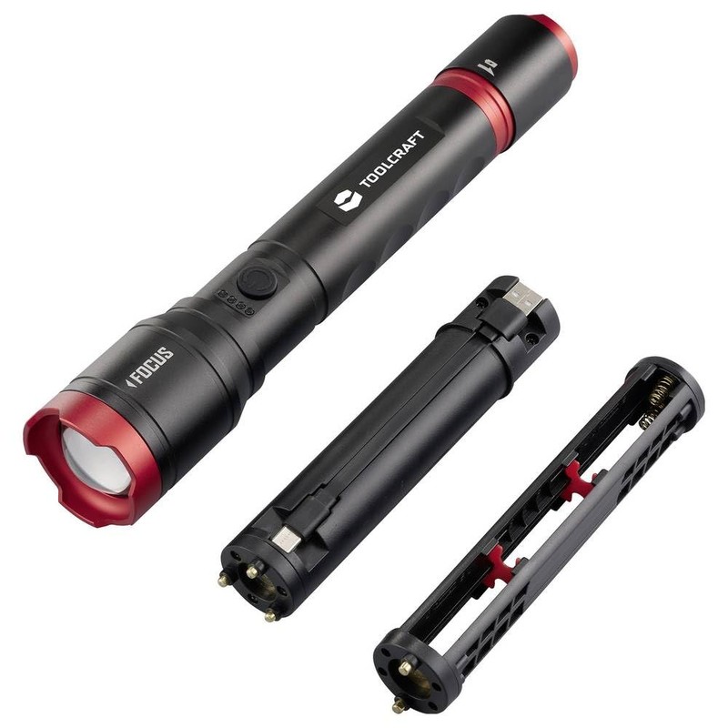 Toolcraft Taschenlampe verstellbar, Einstellbare Punktgröße, mit Stroboskopmodus, mit USB-Schnittstelle Li-Ionen