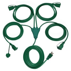 Stright 1 to 4 Splitter Extension Cord (Combined 46 FT, End to End 28 FT), 3 Prong Plug with 4 Extended Outlets, with Weatherproof Covers for Indoor and Outdoor, 16AWG/3C SJTW ETL Listed