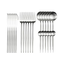 24 PCS Juego de Cubiertos de Acero Inoxidable para 6, Vajillas Set (Plata) | Incluye Cuchillos, Tenedores, Cucharas, Vajillas para el Hogar, Restauran