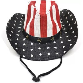 Unbranded American Flag Cowboy Hat, Bright Red, White, Blue Western USA, Star Brim, Stripe