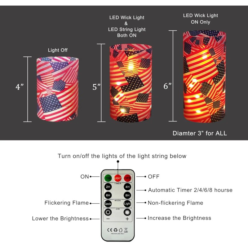 3 Pack Flameless LED Pillar Candles 11-Key Remote Timer Flickering