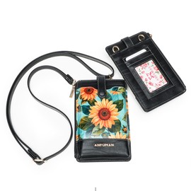 TAOSITUE Leather Small Crossbody Bags for Women Designer Cell Phone Bag Wallet Purses Adjustable Strap, Sunflower, Casual