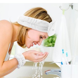 IMAXWAVE Spa-Set für die Gesichtspflege: weiches Kopfband in Schleifenform und saugfähige Handgelenke für Make-up und Schönheitsbehandlungen, ideal für tägliche Routinen und Spa zu Hause, Weiß