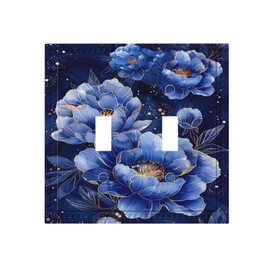 TEIKKIOP Blue and Gold Flowers Light Switch Covers 2 Gang Double Toggle Floral Wall Plate Decorative Switchcover Electrical Switchplate Lightswitch for Country Living Kitchen Bedroom