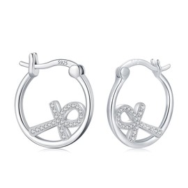 Twoowl Ankh Earrings 925 Sterling Silver Cross Hoop Earrings Religious Egyptian Earrings Egyptian Ankh Jewelry Gifts Christmas Birthday Gifts for Mom Girlfriend, Sterling Silver, No Gemstone