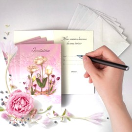 AFIE IV5015 S5 Invitation Cards with 5 White Envelopes 9 x 14 cm - Text "Wir freuen uns, Sie für die (Date) Adresse einzinvaden - Party, Geburtstag Frauen - 5