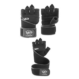 VIP Mens Womens Value Essentials Leather Breathable Weight Lifting Gym Training Gloves With Wrist Strap Support Gloves For Exercise Fitness Workout Gloves, Size Large, Black