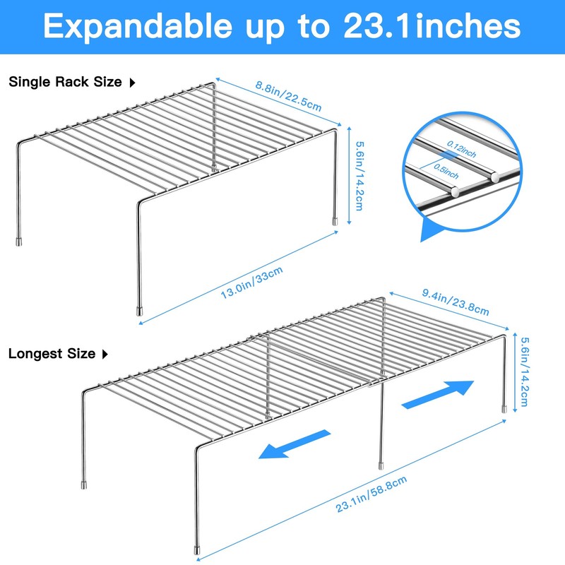Tomorotec Space-Saving Stainless Steel Storage Rack, 12.8-22.8 in, Silver, Easy