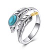 925 Sterling Silver Ring Feather Ring Turquoise Rings Adjustable Feather