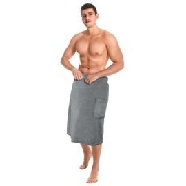 Tudomro 1 Pcs Men's Bath Wrap Towel X-Large Shower Adjustable Terry Body Spa Towel with Pocket After Shower Wrap for Men Gift Spa College Bath Dorm Room Gym (Grey)