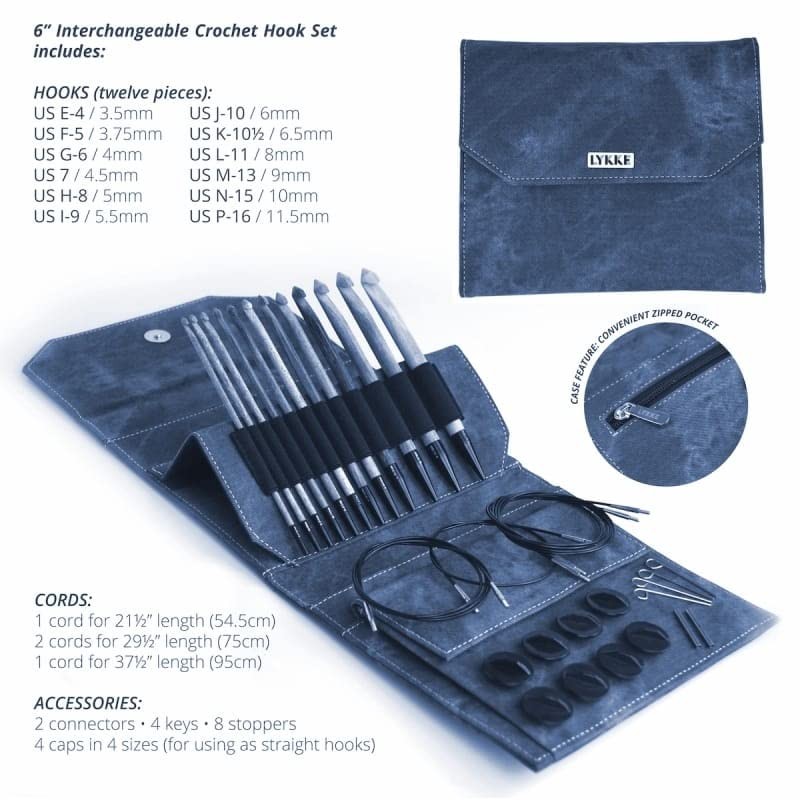 Lykke Interchangeable Tunisian Crochet Hooks Set in Indigo Pouch