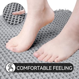 SUMLANS Waffle Bath Mat, Super Absorbent Bathroom Rugs Whit Non Slip Rubber Backing, Ultra Soft Machine Washable Bathroom Floor Mats with Tassels (Grey, 17" x 24")