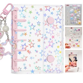 Muratuki Transparent Binder, Star Pattern, Seal Storage Notebook, M5, Plastan, Mini, Pocket Size [1 Binder x 20 Refills, 2 Underlays, 1 Mini Wallet] 3 Layer Structure, PP Sheet, Card Sleeve, Push