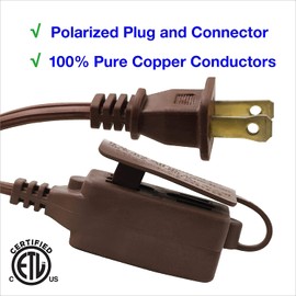 Clear Power 2-Pack 9 ft 3 Outlet Indoor Extension Cord 16/2 SPT-2, Brown, 2 Prong Polarized Plug, Safety Plug Cap Included, for Homes, Kitchens and Offices, DCIC-00362P-DC