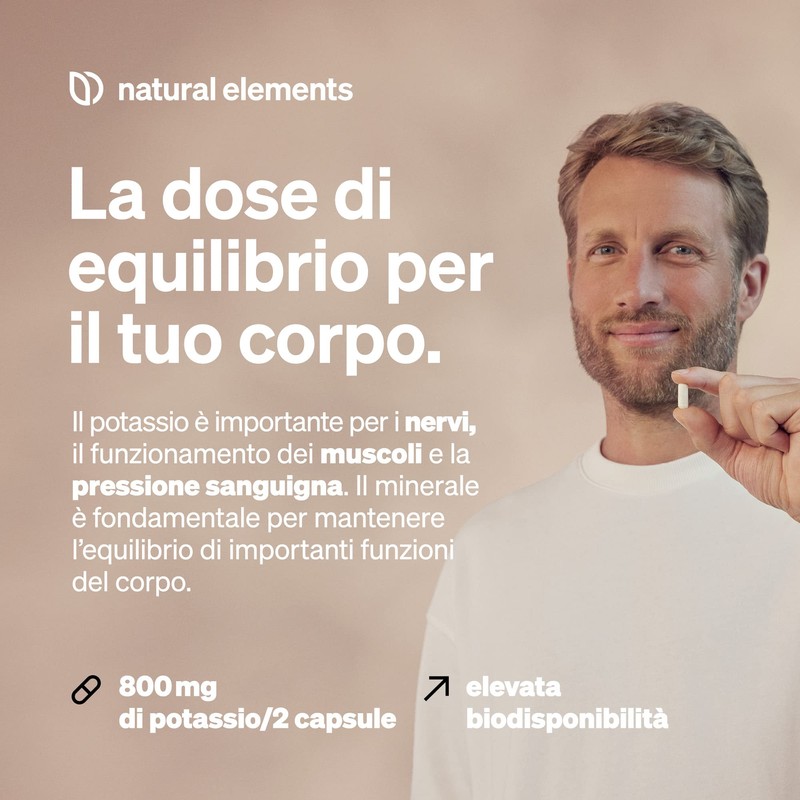 Potassio Integratore – 240 capsule vegane con 800mg di potassio