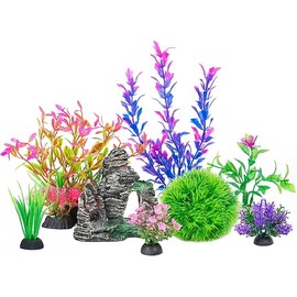 Ameliade Aquarium Artificial Plastic Plants Decorations and Rock Cave Decor Set Goldfish Betta Fish Tank Accessories Small Large Fish Bowl Ornaments