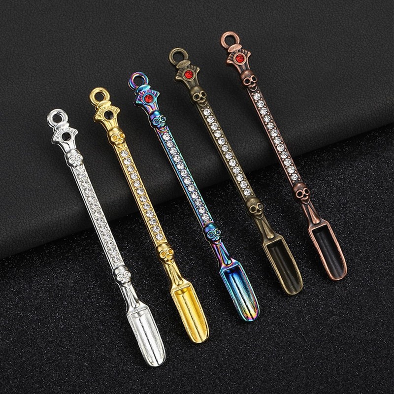 Lqucwepp 10PCS Metal Mini Scoop with Rhinestones,Mini Snuff Spoon,Tiny Skeleton