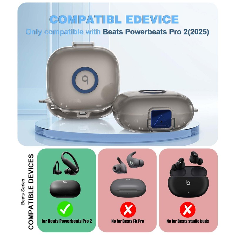Case for Beats Powerbeats Pro 2，Safety Lock Switch，Clear TPU Protective