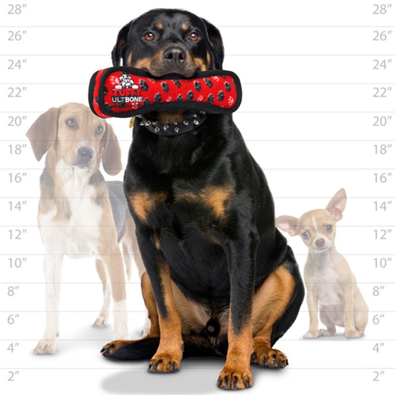 TUFFY Ultimate Bone, Durable Dog Toy (Red Paw)