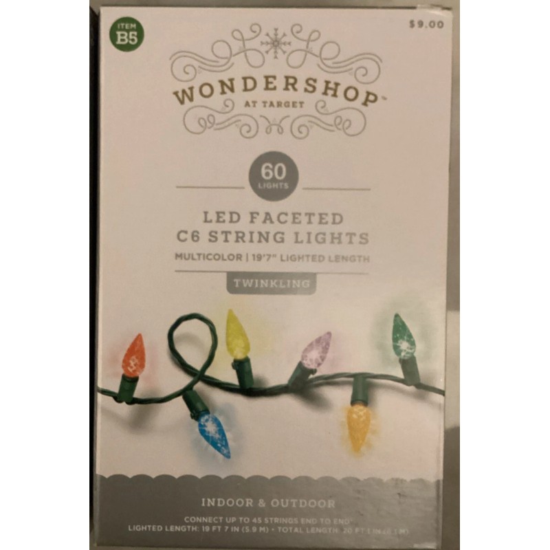 Wondershop 2X Wondershop 60 LED Faceted C6 Christmas String Lights