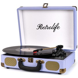 Vinyl Record Player 3-Speed Bluetooth Suitcase Portable Belt-Driven Record Player with Built-in Speakers RCA Line Out AUX in Headphone Jack Vintage Turntable Purple