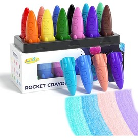 12 Colors Crayons for Toddlers, Non-Toxic Washable Rocket Crayons, Easy-to-Hold Coloring Gifts & Art Supplies for Little Hands