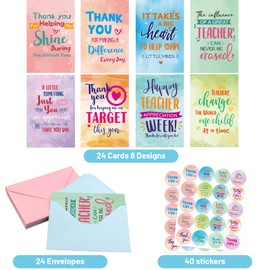 ceiba tree 24 Pack Thank You Cards for Teachers Watercolor Teacher Appreciation Greeting Card Bulk with Envelopes for A Year End and Teachers Week Graduation