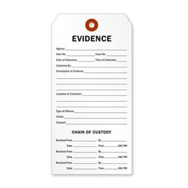 Evidence and Chain of Custody Tag, 25 Tags/Pack, 6.25" x 3.125"