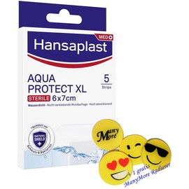 Hansaplast Aqua Protect XL – 5 Plaster Strips Waterproof – Each 6 x 7 cm – Waterproof Wound Dressing + Free ManyMore Eraser