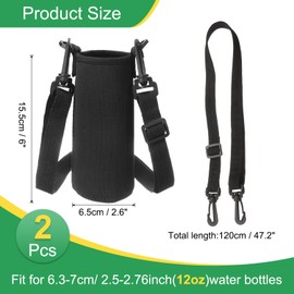 uxcell 2pcs Neoprene Water Bottle Sleeve with Strap, 12 oz Insulated Water Glass Bottle Carrier Bag Collapsible Drink Bottle Sleeve Cover Holder with Handle, Black