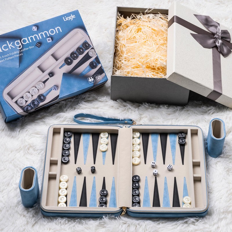 Backgammon Sets for Adults, Classic Board Game with Foldable Leather