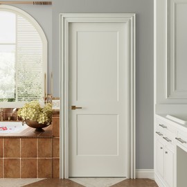 JUBEST 24"x80" 2-Panel Shaker Style White Primed Hollow Core Interior Molded Door Slab, NOT Pre-drilled and NOT Included Hardware, Pre-Assembled Interior Door for Pantry, Laundry, Closet