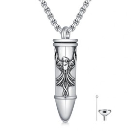 PELOVNY Phoenix Necklace 925 Sterling Silver Bullet Urn Necklace Phoenix Ashes Jewelry Memorial Keepsake for Women Men
