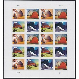 American Barns Pane of 20 Postcard Rate Current First Class Stamps Scott 5546-49
