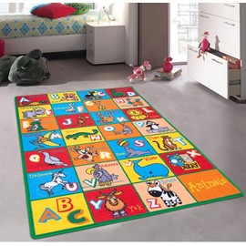 Colorful Animal Alphabet ABC Zoo Animals Lion Tiger Monkey Area Rug Carpet Play Mat for Kids Nursery Bedroom Living Room (5 Feet X 7 Feet)