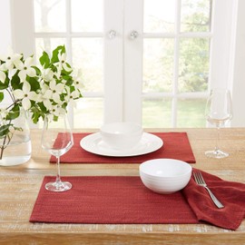 Town and Country Living Harper Fabric Placemat Set, 13"x17.5", Denim, Set of 4, Deep Redwood