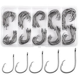 Pack of 100 Circle Fishing Hooks Kit Saltwater Hooks High Carbon Steel Inline Fishing Hooks Chemically Sharpened Barbed Point Octopus Fishing Hooks Size 1/0-5/0