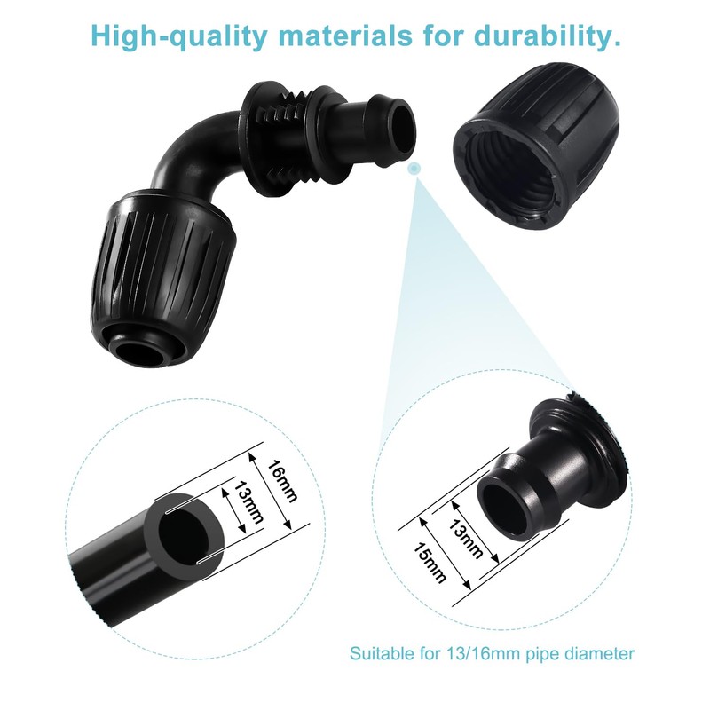 VooGenzek 10 PCS 16mm Drip Irrigation Fittings, Irrigation Elbow Adapter,