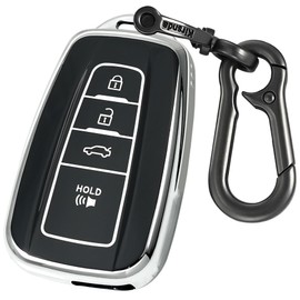 Kirsnda key fob cover metal buckle Compatible with toyota Camry RAV4 Highlander Avalon C-HR Prius Corolla ect Smart Remote Key skin,TPU Protection Key Case 4 buttons (silver)